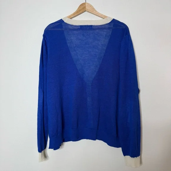 Boden Liv Linen Cardigan in bright blue with white bordering varsity size XL - Picture 9 of 12